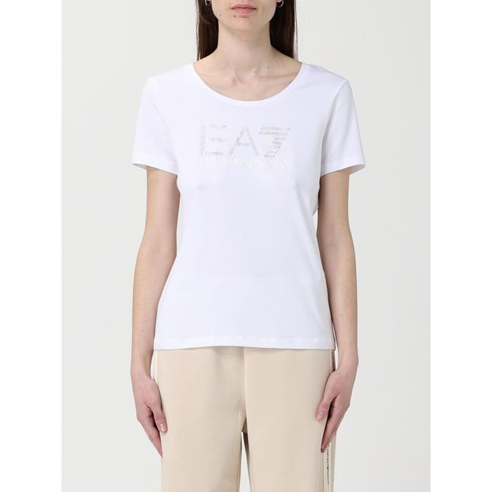 Ea7 Women Cotton T-Shirts With Rhinestone Logo Ea7